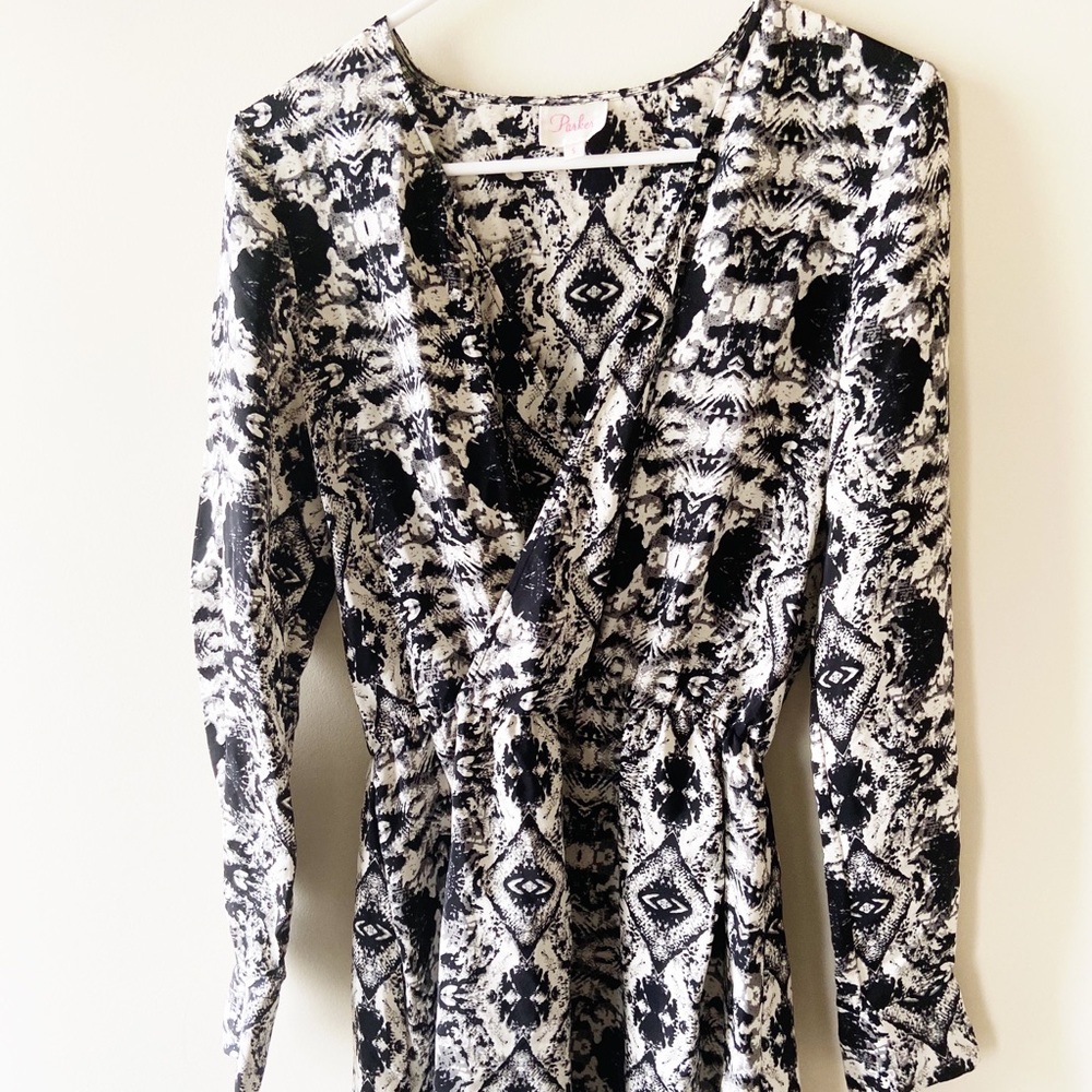 Parker Wrap long sleeve Dress black and white silk - Picture 2 of 8